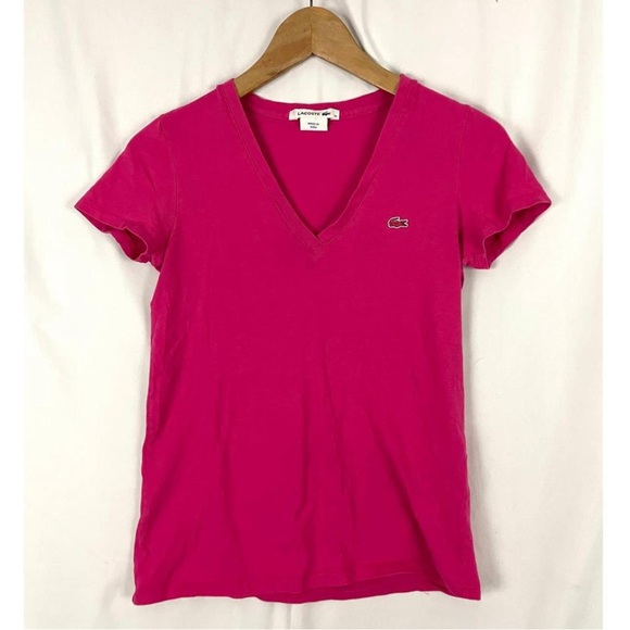 Lacoste Tops - Lacoste women’s pink V neck shirt cotton 40 L56-26